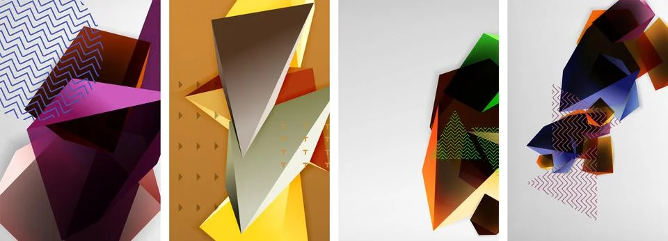 Trendy low poly 3d triangle shapes and other geometric elements background 库存插图