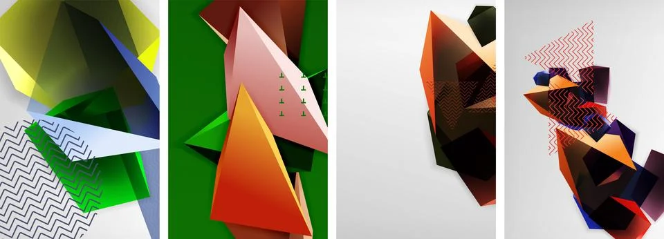 Trendy low poly 3d triangle shapes and other geometric elements background 库存插图