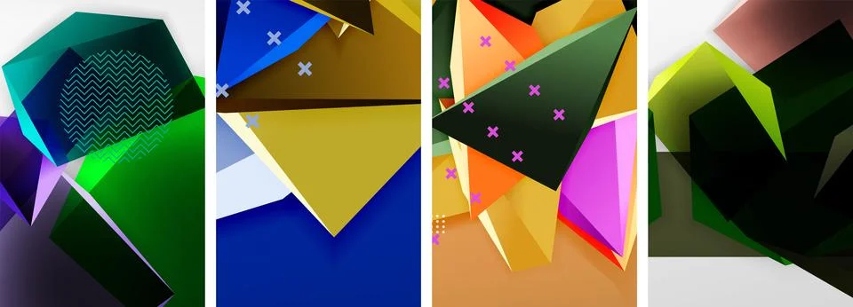 Trendy low poly 3d triangle shapes and other geometric elements background 库存插图