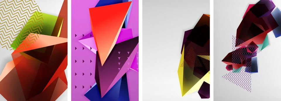 Trendy low poly 3d triangle shapes and other geometric elements background 库存插图