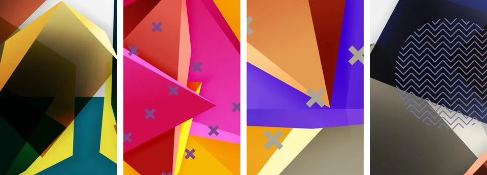 Trendy low poly 3d triangle shapes and other geometric elements background 스톡 일러스트