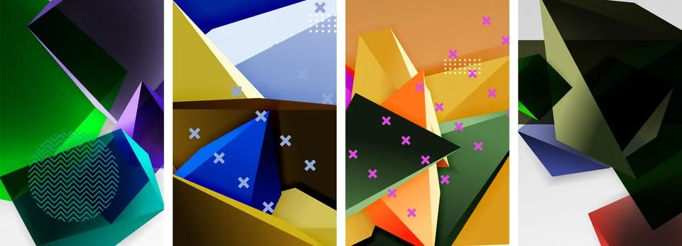 Trendy low poly 3d triangle shapes and other geometric elements background 스톡 일러스트