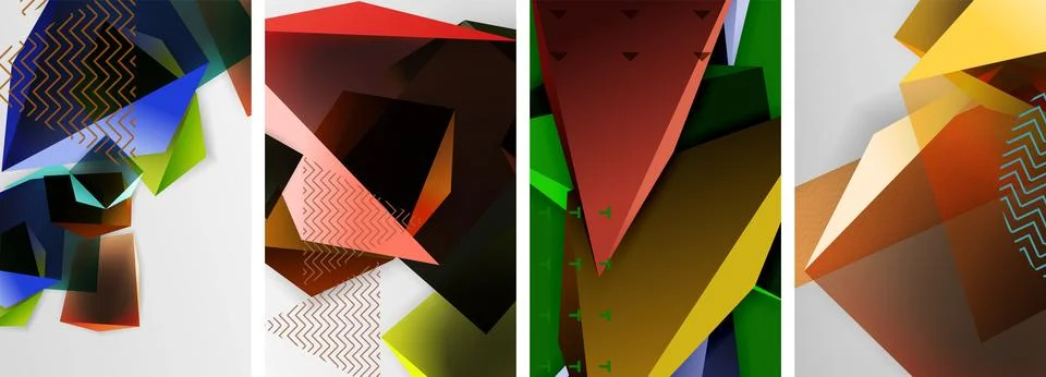 Trendy low poly 3d triangle shapes and other geometric elements background Stock Illustration