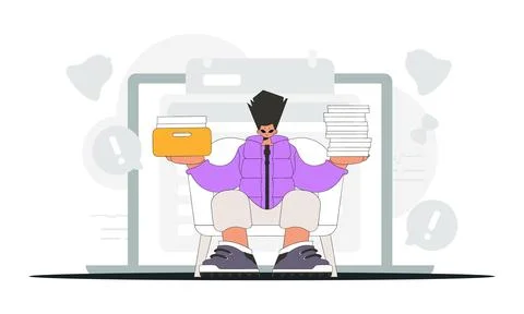 A trendy man holds stacks of documents in his hands. An illustration demons.. Stock Illustration