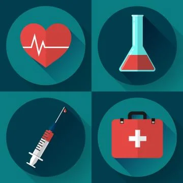 Trendy medical icons with shadow. Flat design style Stock Illustration