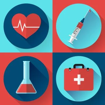 Trendy medical icons with shadow. Flat design style Illustrazione stock
