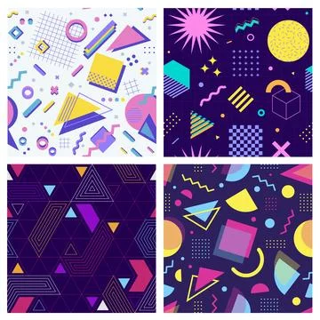 Trendy Memphis Geometric Pattern Set Stock Illustration