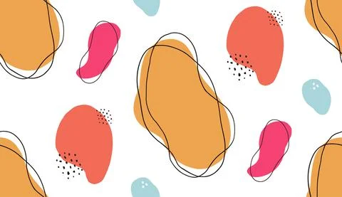 Trendy memphis seamless pattern with yellow, orange, blue abstract shapes on Stock Illustration