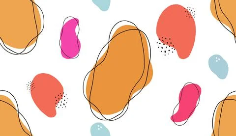 Trendy memphis seamless pattern with yellow, orange, blue abstract shapes on Stock Illustration