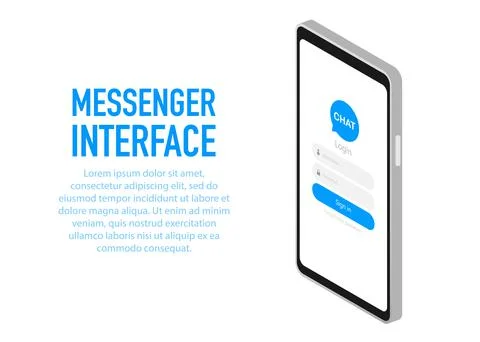 Trendy messenger interface Application with Dialogue window. Sms Messenger. V Ilustração Stock