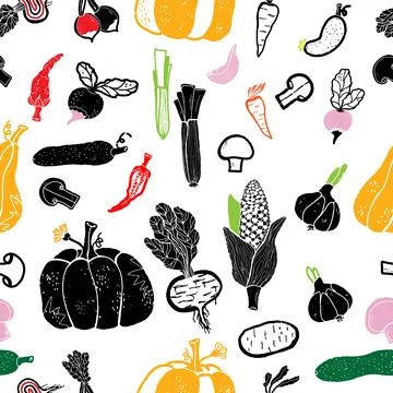 Trendy minimalism modern vegetable pattern Grunge, shabby texture of elements 스톡 일러스트