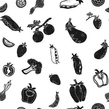 Trendy minimalism modern vegetable pattern Grunge, shabby texture of elements Stock Illustration