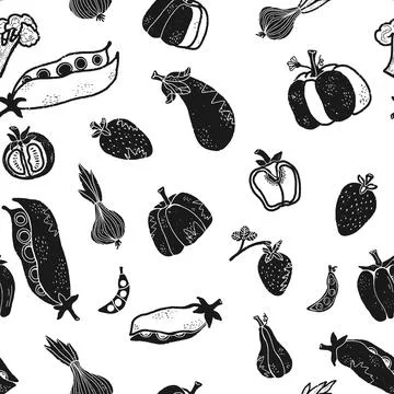 Trendy minimalism modern vegetable pattern Grunge, shabby texture of elements Stock Illustration