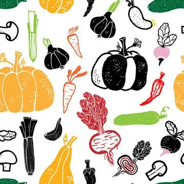 Trendy minimalism modern vegetable pattern Grunge, shabby texture of elements Illustrazione stock