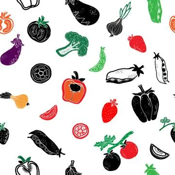 Trendy minimalism modern vegetable pattern Grunge, shabby texture of elements Illustrazione stock