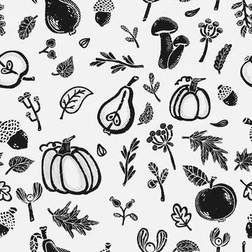 Trendy minimalism modern vegetable pattern Grunge, shabby texture of elements Illustrazione stock