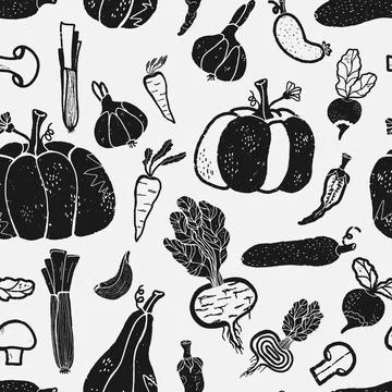 Trendy minimalism modern vegetable pattern Grunge, shabby texture of elements Illustrazione stock