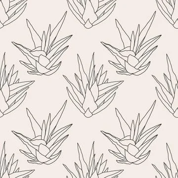 Trendy minimalist seamless botanical pattern with line art composition Stock Illustration