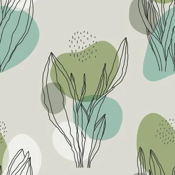 Trendy minimalist seamless botanical pattern with line art composition Stock-Illustration