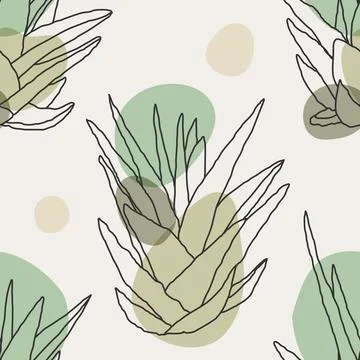 Trendy minimalist seamless botanical pattern with line art composition Stock Illustration