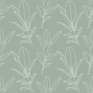 Trendy minimalist seamless botanical pattern with line art composition Stock Illustration