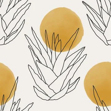 Trendy minimalist seamless botanical pattern with line art composition Illustrazione stock