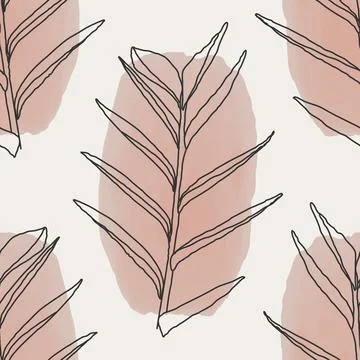 Trendy minimalist seamless botanical pattern with line art composition Stock Illustration
