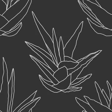 Trendy minimalist seamless botanical pattern with line art composition Stock Illustration