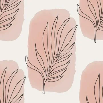 Trendy minimalist seamless botanical pattern with line art composition Stock Illustration