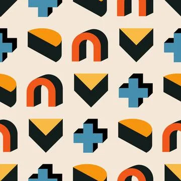 Trendy minimalist seamless pattern with abstract creative geometric composition Stock Illustration