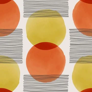 Trendy minimalist seamless pattern with watercolor abstract mid century art Stock Illustration