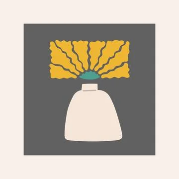 Trendy modern composition with abstract flower, vase for wall art, poster, card Stock Illustration