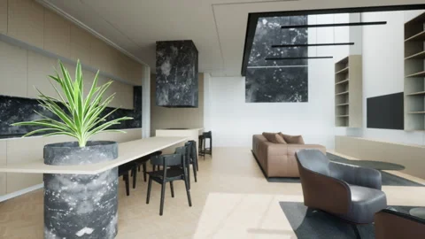 Trendy modern design apartment with large high windows. The stylish living room Stock Footage 246151237