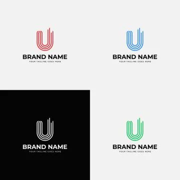 Trendy Modern Line Brush Initial U Letter Logo With color variations. Line Le Stock Illustration