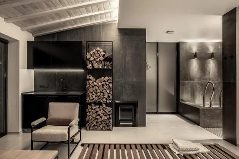 Trendy modern spa interior with different walls Stock Photos