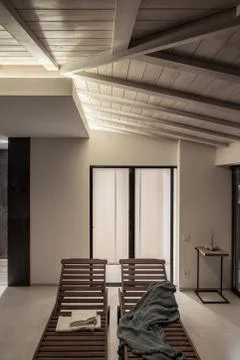 Trendy modern spa interior with different walls Foto stock