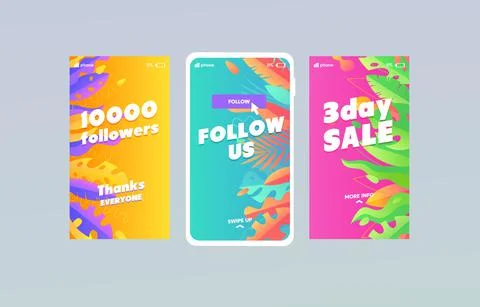 Trendy Multicolor background with leaf and palm tree template for stories Illustrazione stock