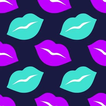 Trendy mystical Seamless pattern with glowing blue lips 스톡 일러스트