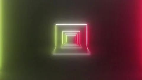 Trendy neon glow lines form tunnel pattern 3d looped seamless background Stock Footage 296089103