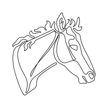 Trendy one line drawing head of little foal monochrome vector Stock Illustration
