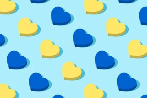 Trendy pattern of hearts in the alternating colors of the Ukrainian flag. Stock Illustration