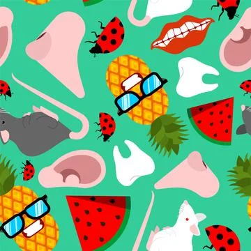 Trendy pattern seamless. Pineapple and ear. Nose and mouse. Summer background Stock Illustration