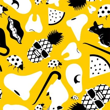 Trendy pattern seamless. Pineapple and ear. Nose and mouse. Summer background Stock Illustration