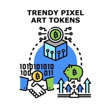Trendy pixel art tokens creating blockchain investment opportunities Stock Illustration