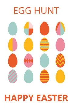 Trendy poster for Happy Easter with text. Design with simple geometric shapes Stock Illustration