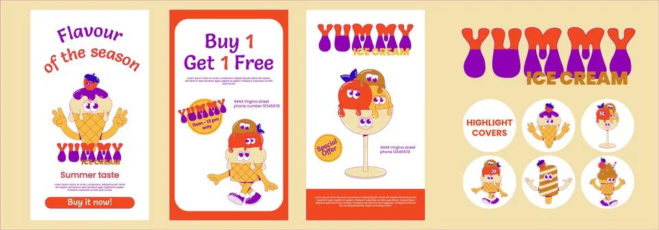 Trendy psychedelic bundle of round highlight stories covers and social medi.. Stock Illustration