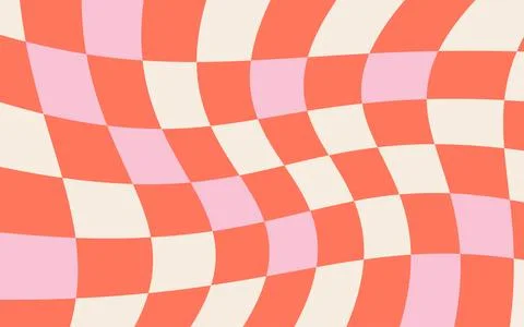 Trendy psychedelic checkerboard background featuring wavy vector shapes and.. Stock Illustration