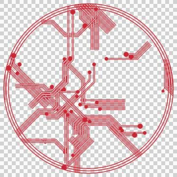 Trendy red circle circuit pattern transparent PNG Stock Photos
