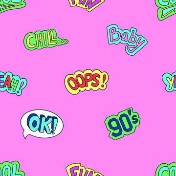 Trendy retro seamless pattern, cool comic style. Pop color 90s hand drawn c.. Stock Illustration