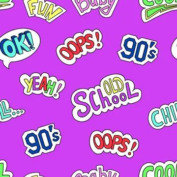 Trendy retro seamless pattern, cool comic style. Pop color 90s hand drawn c.. Stockillustratie